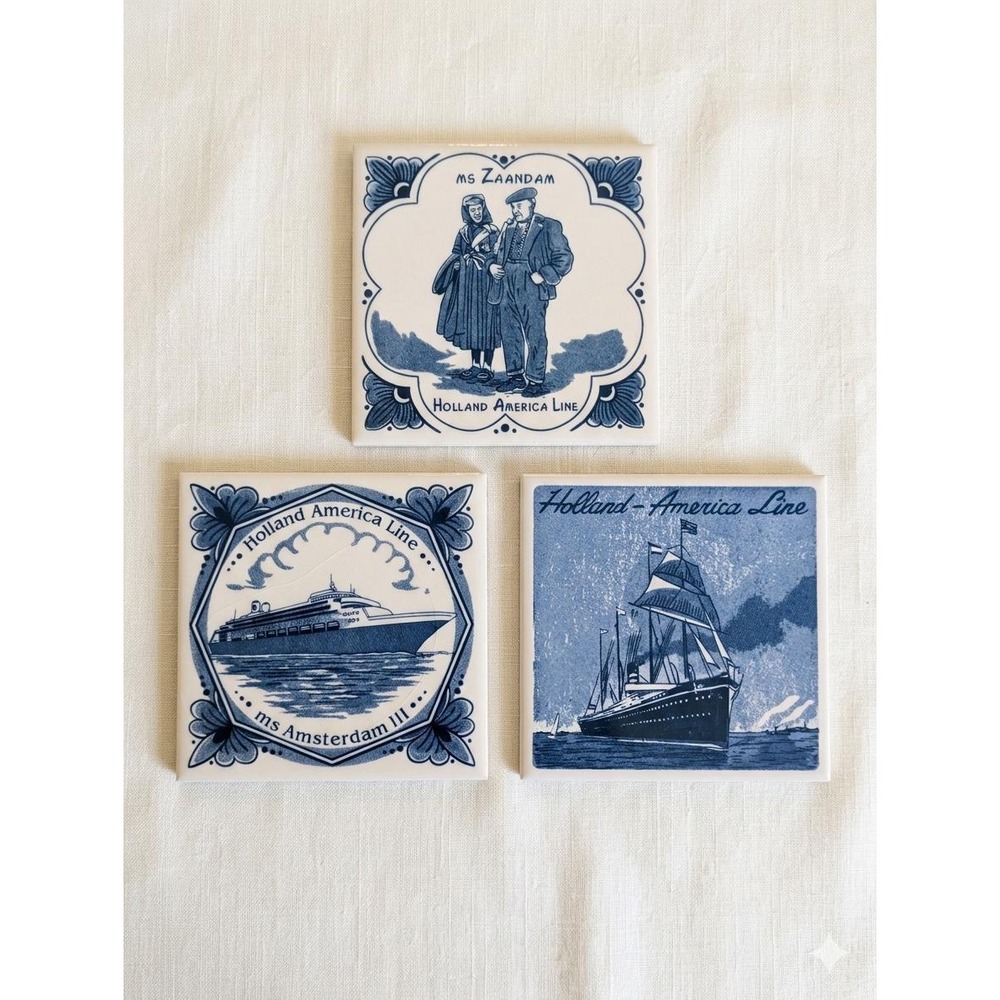 Holland America Line Delft Blue Coaster Set – MS Amsterdam, MS Zaandam, Vintage